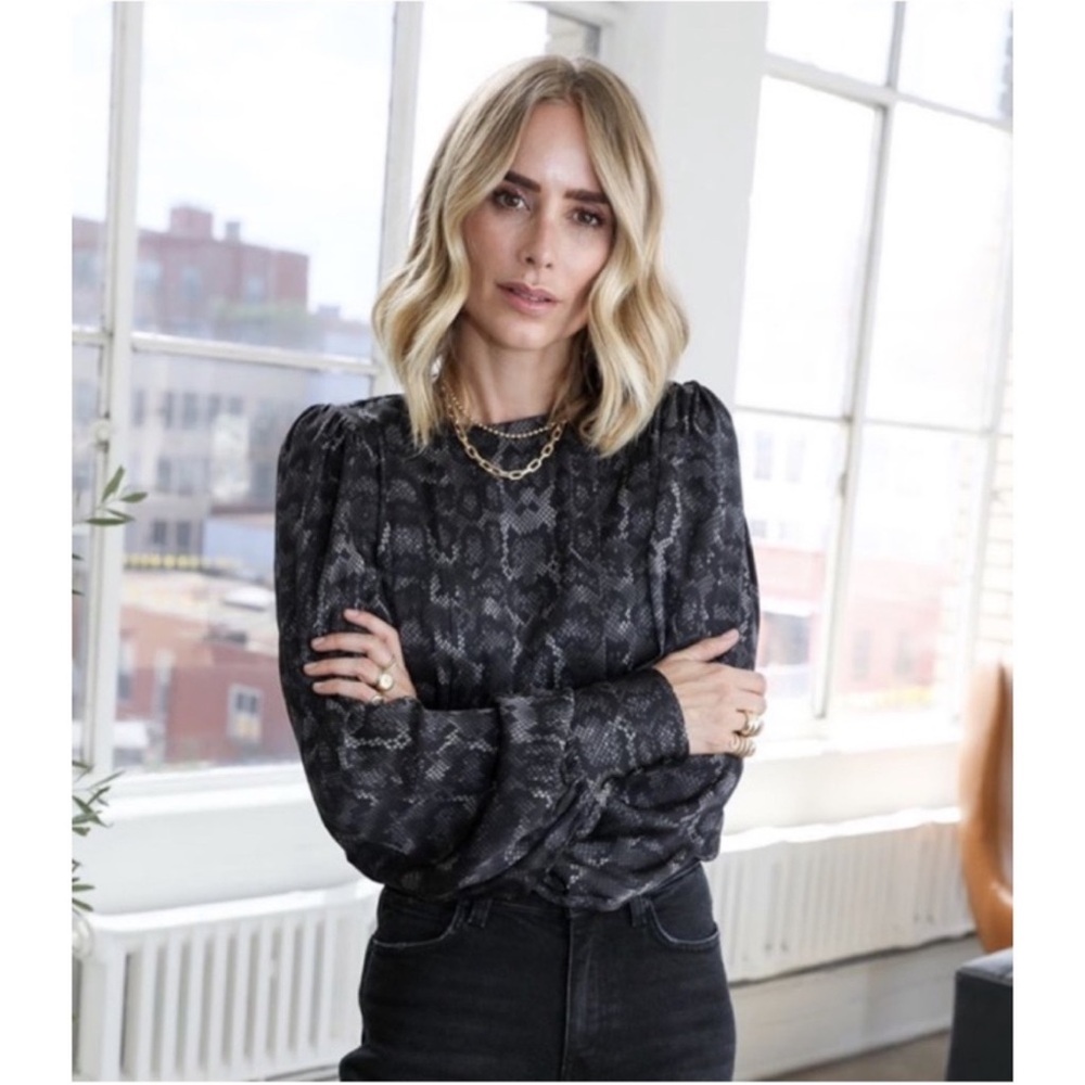 Anine Bing Silk-blend Renee Blouse in Charcoal Python